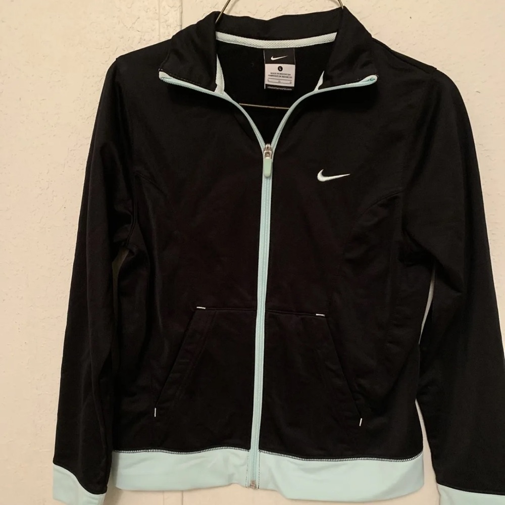 Nike Girls Long Sleeves Jacket Full Zip  Light Blue Black Size L